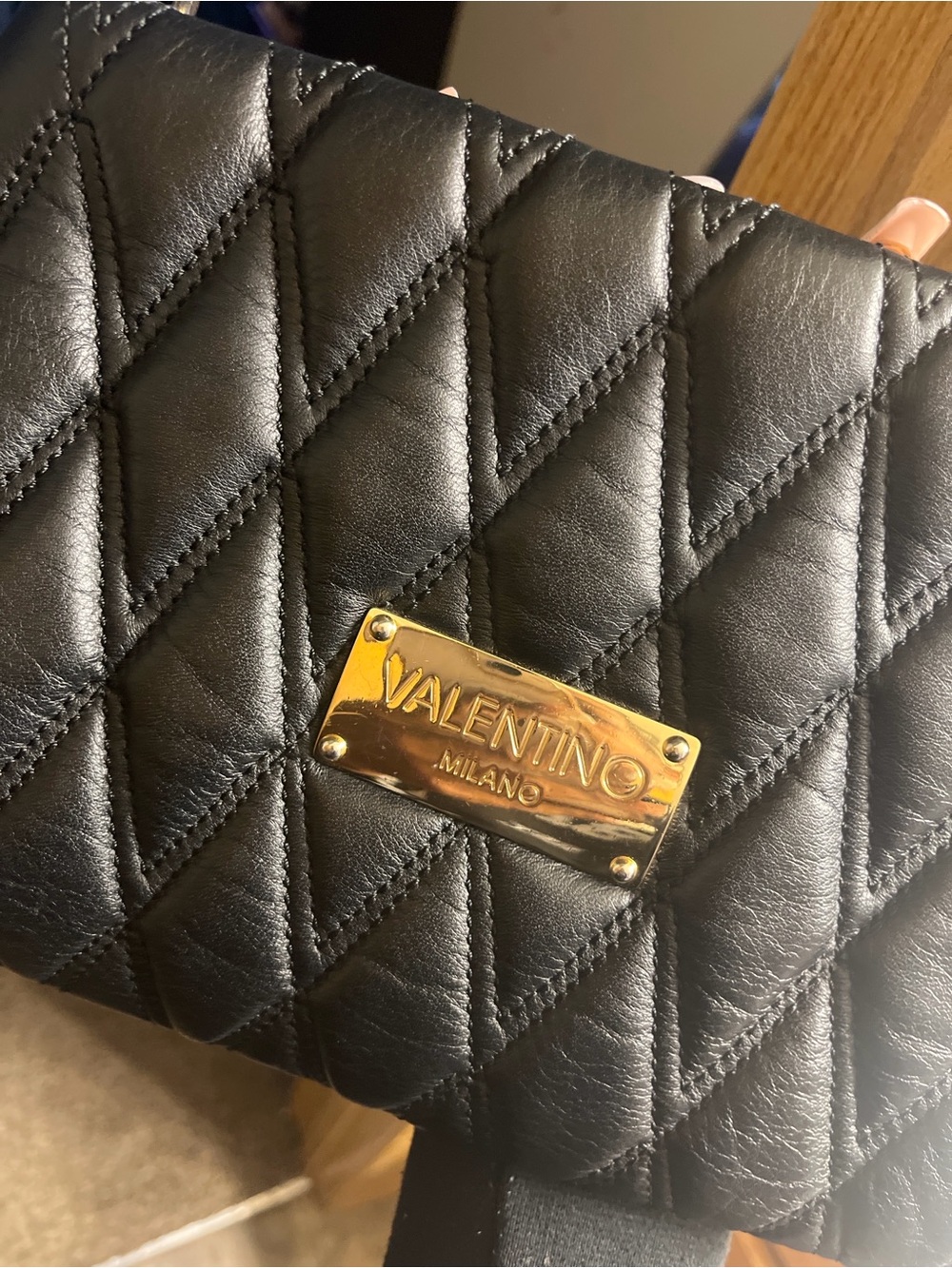 Valentino Quilted Black Leather Crossbody with Gold Plate
